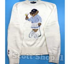 POLO RALPH LAUREN White Polo Bear Golf Crewneck Sweater Women's Size S RLX NWT