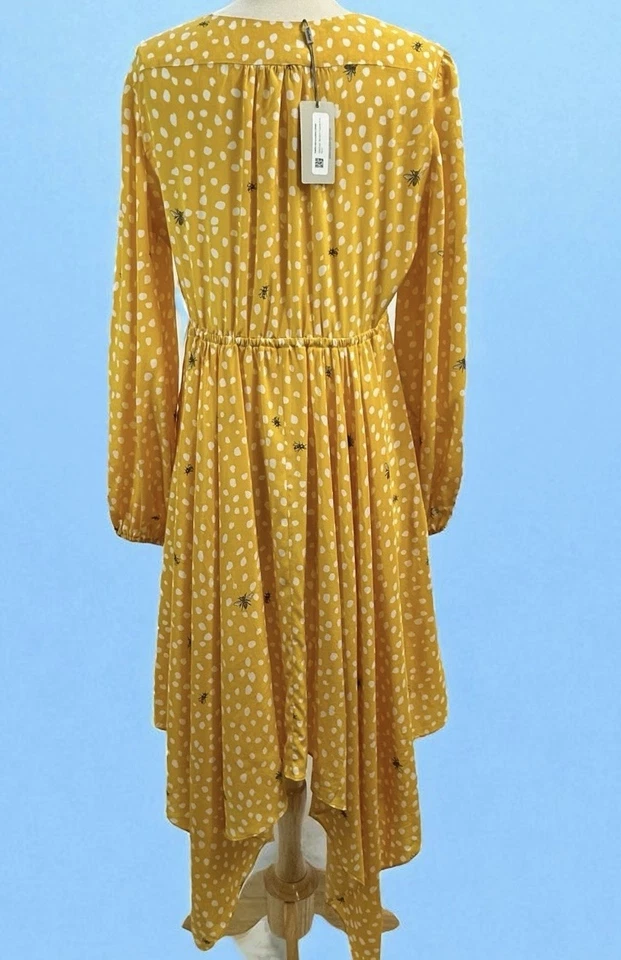 Maxi Vestido Pañuelo TUCKER NYC Sofia Punto Sol Amarillo Seda Abejorro Talla S Nuevo con Etiquetas Foto 3 de 4