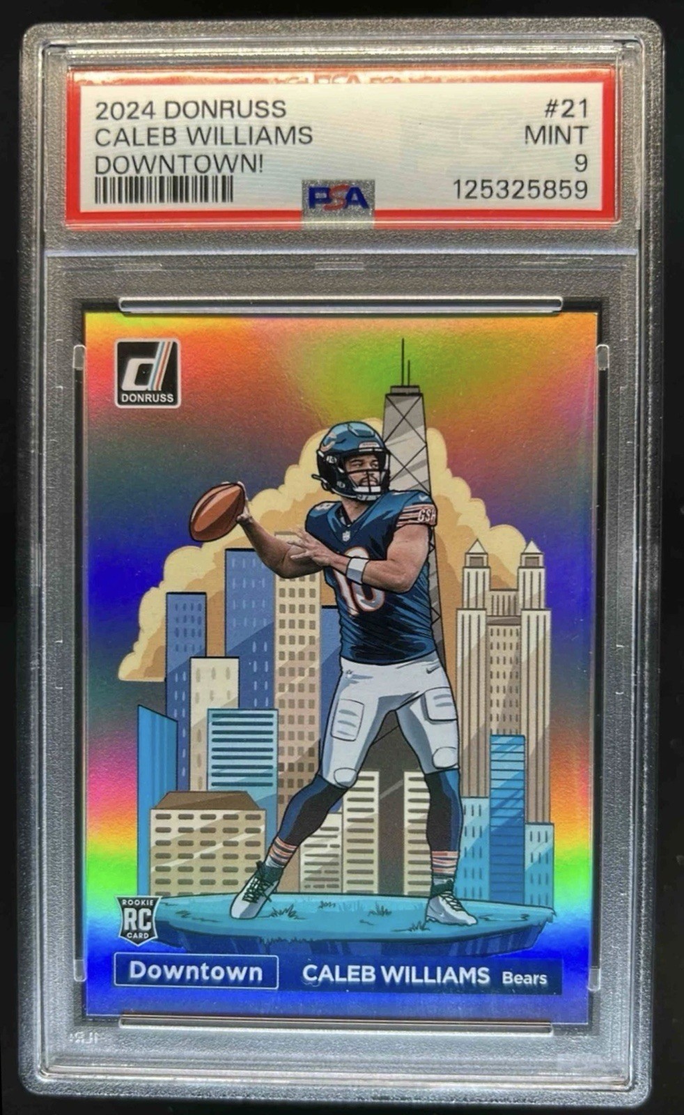 2024 Panini Donruss Card #21 Caleb Williams Rookie Downtown Graded PSA 9 Mint