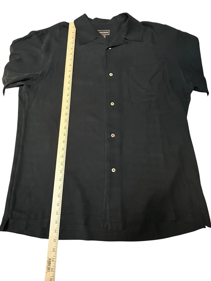 Camisa Johnston & Murphy Para Hombres XL Manga Corta Abotonada Camisa Negra 100% Seda Foto 4 de 4