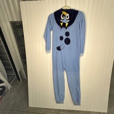 Bluey Light Blue Hooded One-Piece Pajamas Size L 12/14 100 Polyester Fleece