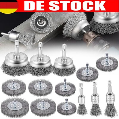 Drahtbürste Set 14-teilig 6mm Stahlbürste Aufsatz für Bohrmaschine Akkuschrauber