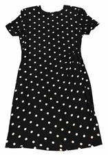 Vtg Polka Dot Sheath Dress Size 10 Black White Side Gathered Waist Preppy Office