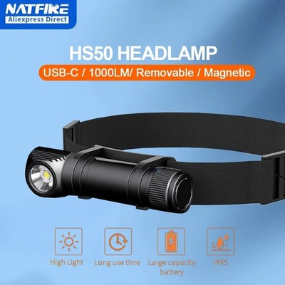 NATFIRE HS50 1000LM Waterproof Rechargeable Headlamp with Magnetic Tail