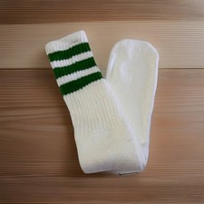 VTG Socks 80s Men  s Green Stripe White Tube 19  Acrylic Blend 90s USA