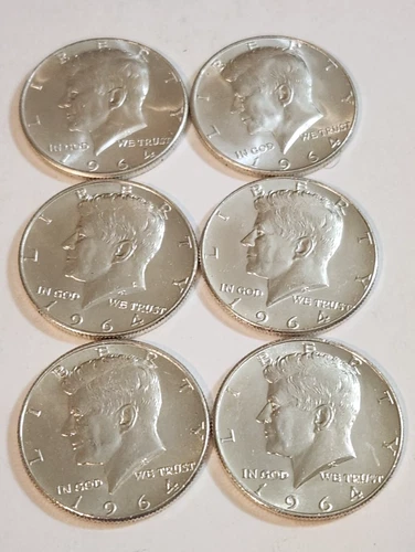 6x AU 1964 Kennedy Half Dollars – Random MM – 90% Silver – Uncertified (X38)