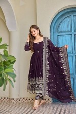 Stunning Heavy Crunchy Silk Purple Gown Bottom With Dupatta For Women  Girls
