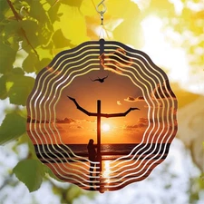 Metal Hanging Wind Spinners & Chimes with Concentric Circular Patterns 