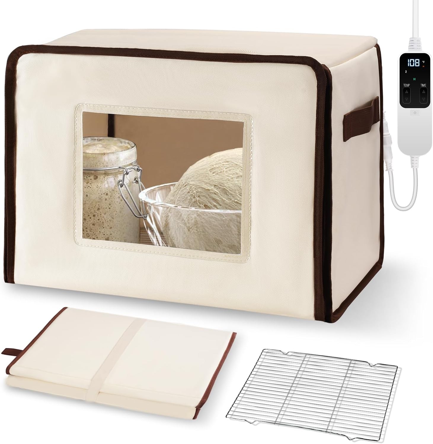 Folding Bread Proofing Box with 68-115℉ Temp Control, 2-48H Timer & 3-Sided He