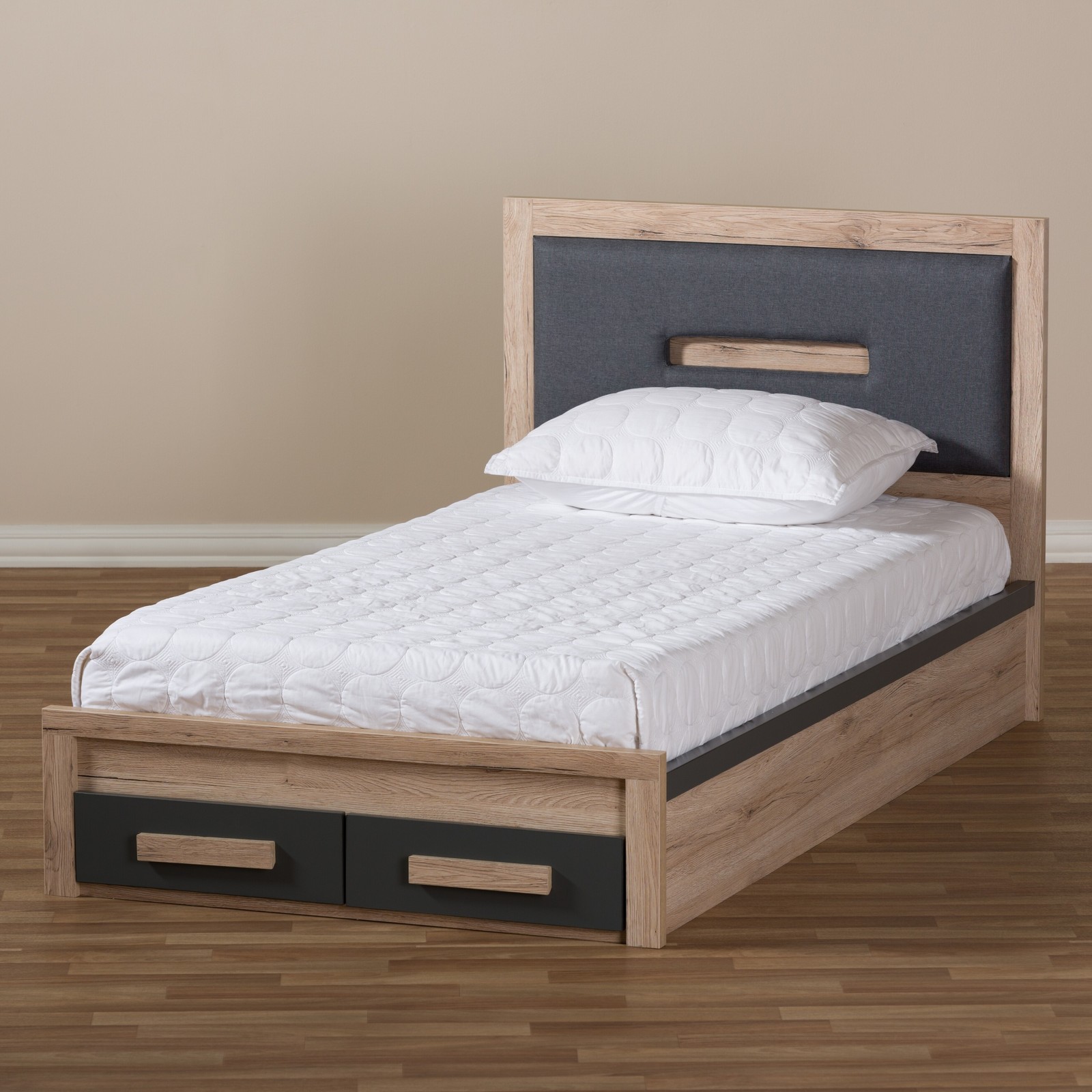 Contemporary Grey and Brown Twin Size Storage Bed by Baxton Studio