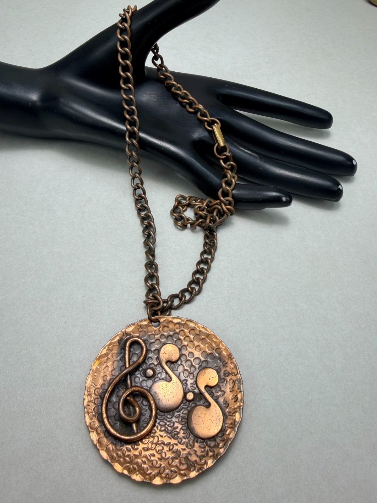 Solid Copper Necklace Musical Notes Pendant Artis… - image 1