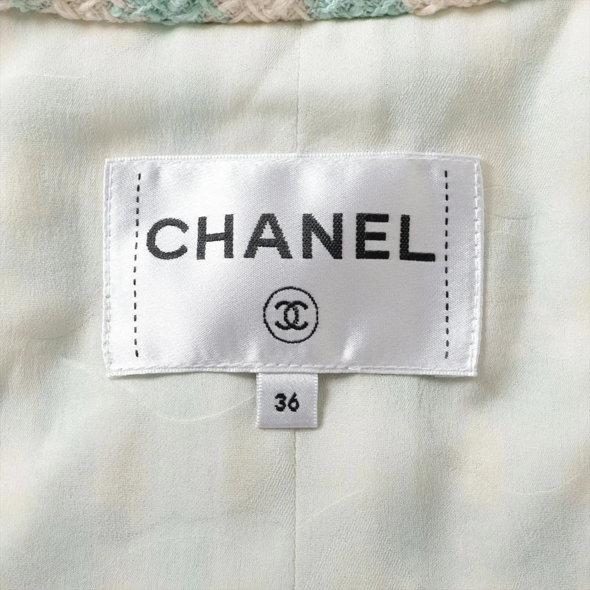 Chanel Bottone Coco 23S Cotone Setup 36 Donna Bianco x Verde P74811V66438 Tweed
