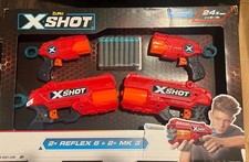 Zuru X-Shot 4 Gun Bundle - 2x Reflex 6 2x MK 3 with 24 Foam Darts NEW