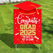 , Congrats Grad Yard Sign - 16X10 Inches  Red and Gold Class of 2026 Congrats Y