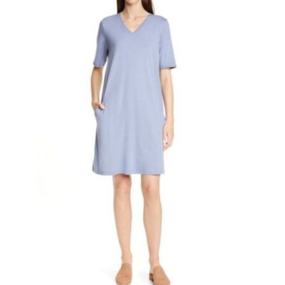 EILEEN FISHER Stretch Cotton Blue A Line Casual Dress SZ PP New
