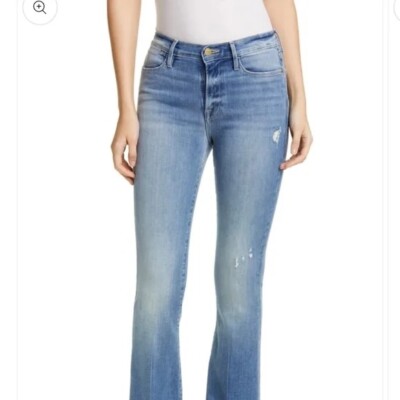 Frame Denim ''Le High Flare'' Raw Edge - LHFRA712 Brandneu mit Etikett UVP 209 £ Größe 25'' 66 % RABATT