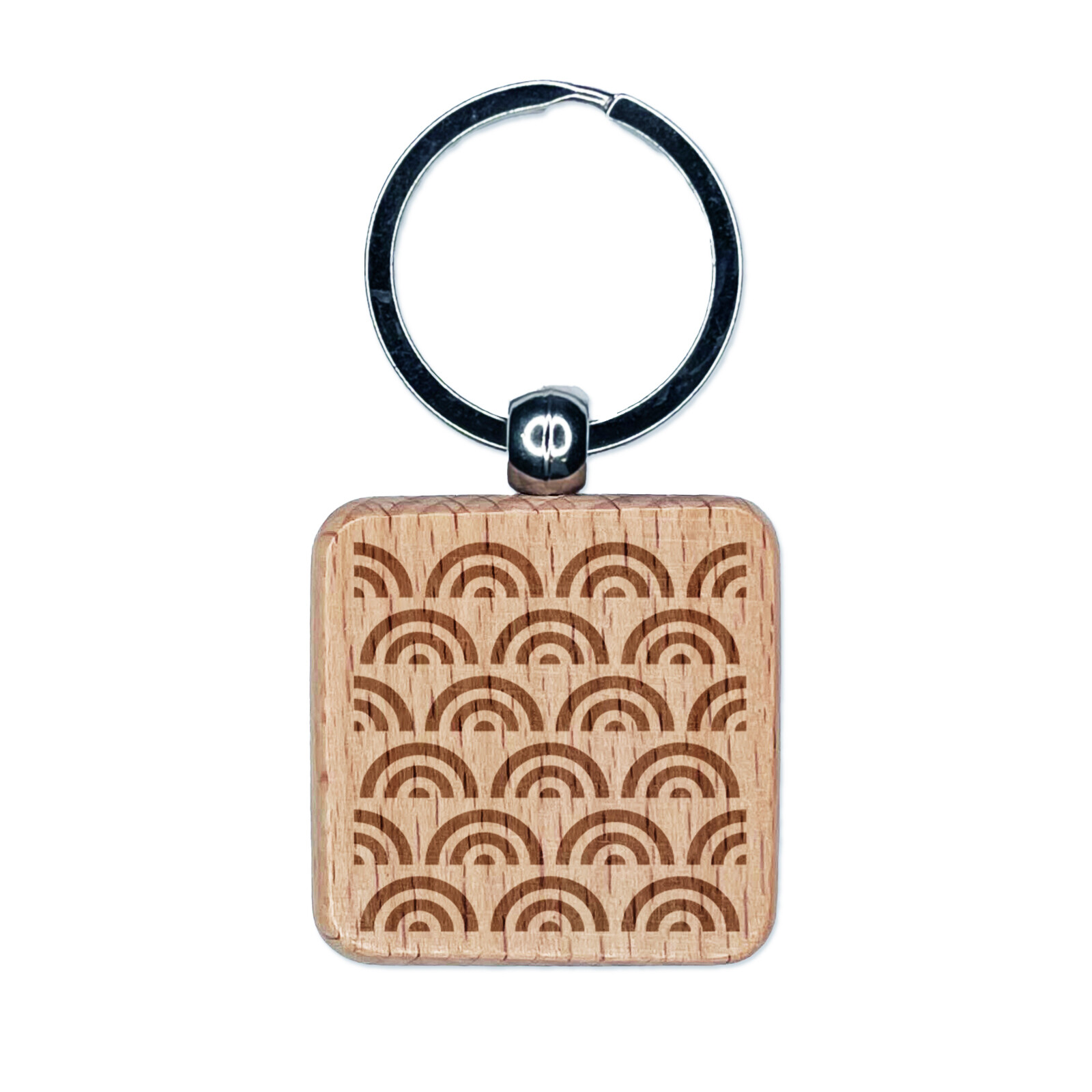 Rainbow Pattern Engraved Wood Square Keychain Tag Charm