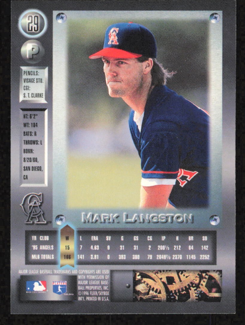 タレントカード mi24-sa29 1996 Metal Universe MARK LANGSTON card #29 CALIFORNIA ANGELS