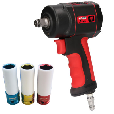 KS TOOLS 1/2'' Druckluft Schlagschrauber miniDEVIL max. 1084Nm inkl. Nüsse 3-teil