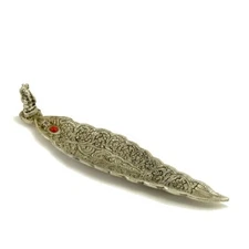 Incense Burner -  Ornate Metal Ganesh Large Leaf