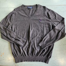 Men's Polo Ralph Lauren Gray Sweater Pullover V-Neck Long Sleeve Pima Cotton XL