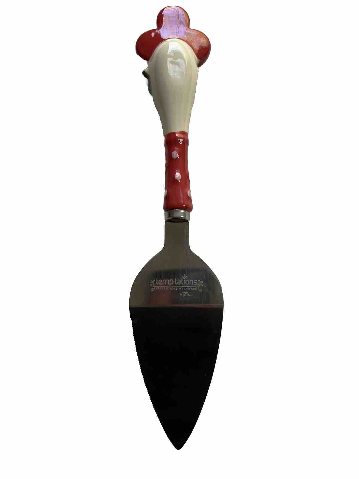 Ceramic Handle Pie Pastry  Cake Server Red Cherry Temptations By Tara Serrated