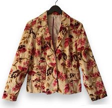 J. Jill Women's Pink Brown Floral Corduroy Jacket Blazer Size Large Gorgeous