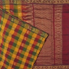 Vintage Multicolor Sarees 100 Pure Cotton Zari Handwoven Checks Sari 5YD Fabric