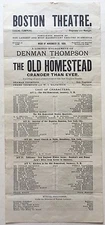 Original 1899 Antique BROADSIDE Denman Thompson THE OLD HOMESTEAD Boston Theatre