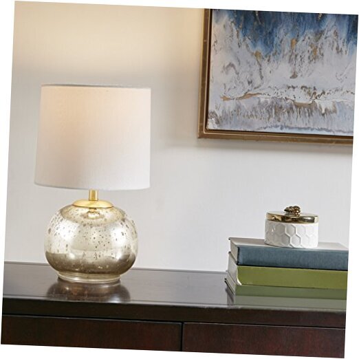 Table Lamp,Modern Home Decor Table Lamp with White Drum 15.25Inch Silver-image