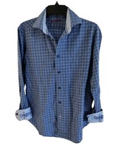 Robert Graham Blue Check Dress Shirt Size 15 1/2 39 Medium Cuff Flip Button up