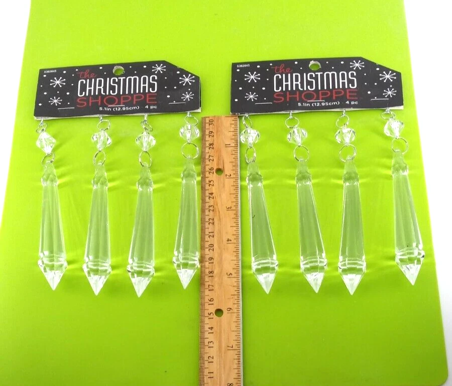 The Christmas Shoppe 8 Clear Dangling Plastic Crystal Ornaments Decor Wedding - Image 3 of 4