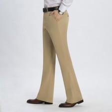 Men Formal Bell Bottom Stretch Flare Pants Retro 60s Bootcut Long Trousers Slim