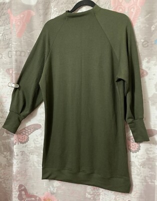 SOCIALITE Tunic Dress XS Extra Small GREEN~Ribbed~Mock Mid Sleeve Raglan  Seams | eBay