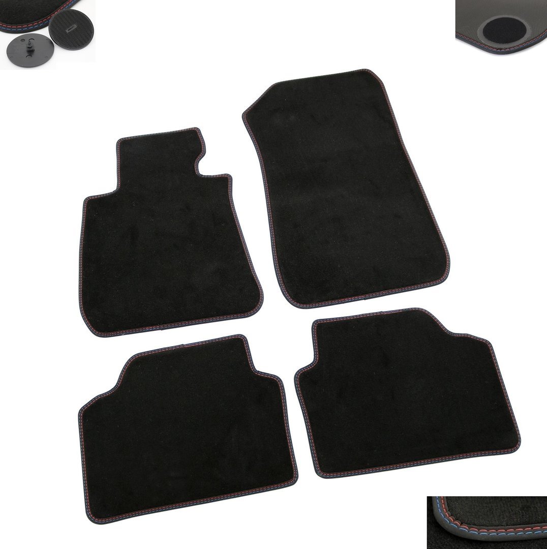 Tapis de sol BMW E90 premium en velours noir sur mesure de 2005 à 2011