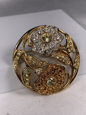 Authentic SWAROVSKI 2001 Harmony Flower Crystal Gold Tone Pin Brooch Ltd Ed Swan