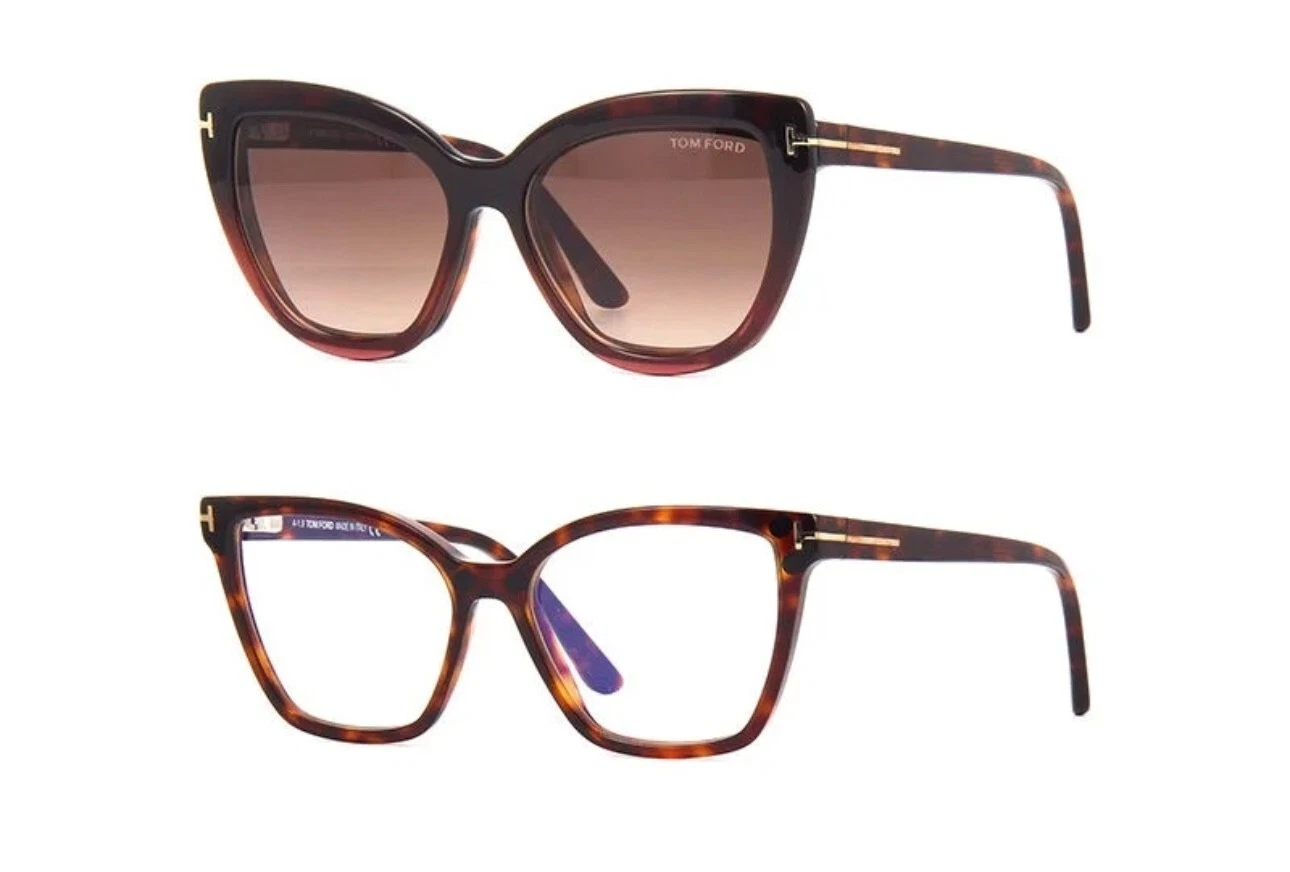 Tom Ford TF5641 B 054 Tortoise Cat Eye Plastic Clip On 53 15 140 Blue Blocker RX