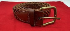 Vintage Brown Braided Leather Solid Brass Buckle Belt 36  