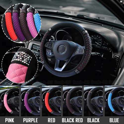 1x 15''/37-38cm Women Car SUV PU Leather Diamond Steering Wheel Cover Universal - Picture 2 of 24