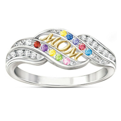 Women Mother's Day Gift Two-tone Rhinestone Ring for Mom Temperament Jewelry