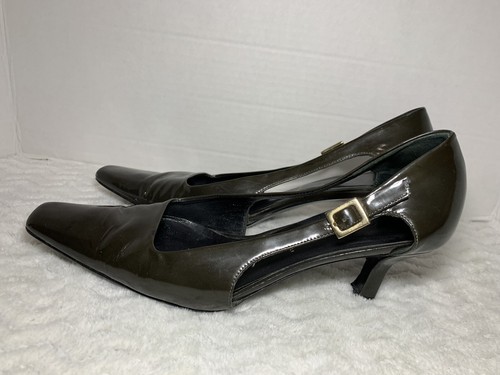 Escada Womens 38 Us 7.5 Vintage Patent Leather Dark Green Strap Pumps Heels. - Picture 5 of 8