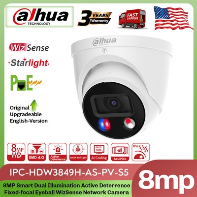 Dahua 8MP IPC-HDW3849H-AS-PV Full-color SMD3.0 Plus WizSens IP Camera IP67 Audio