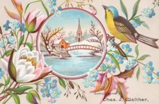 1880s Chas. J Walther Wholesale Confectioner La Crosse WI Songbird Bridge Church