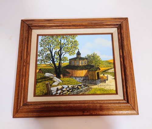Vintage H Hargrove Round Yellow Barn, Farm Scene, Lithograph Print Framed 15x13 - Picture 12 of 14