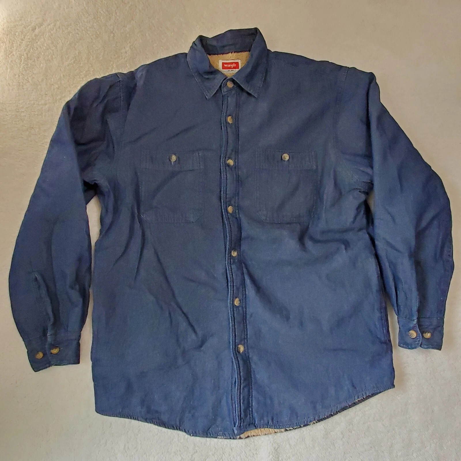 Wrangler Insulated Lined Button Up Blue Denim Work Jacket with Pockets Men's M