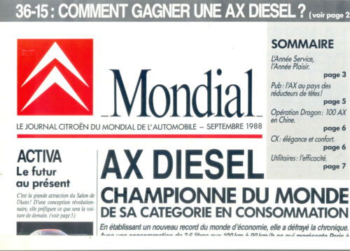 Brochure Catalogue Le Journal CITROËN du Mondial de l'Automobile AX BX1988 ©TBC - Bild 1 von 1