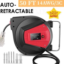 Retractable Extension Cord Reel 50 FT Heavy Duty Industrial 14AWG/3C Power Cord