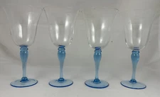 Block Crystal Melody Blue Stem Wine Glasses Water Goblets Set of 4