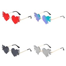 FLAMING HEART Novelty Sunglasses Party Festival Fire Flame Wave Mirrored Colour
