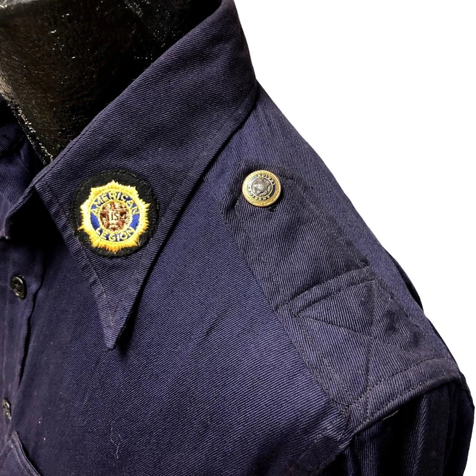 Camisa de Trabajo De Colección Años 40 Duradera Outfitter Azul Marino Lana GABARDINA Legión Americana Refuerzo Foto 4 de 4